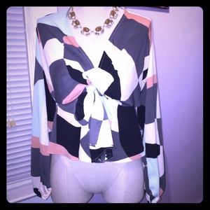 Mod color-block flowy blouse top